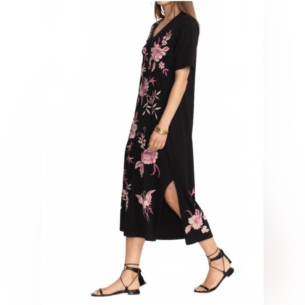 Johnny Was Black Maxi Dress with Pink Floral Embroidery - Picture 3 of 8